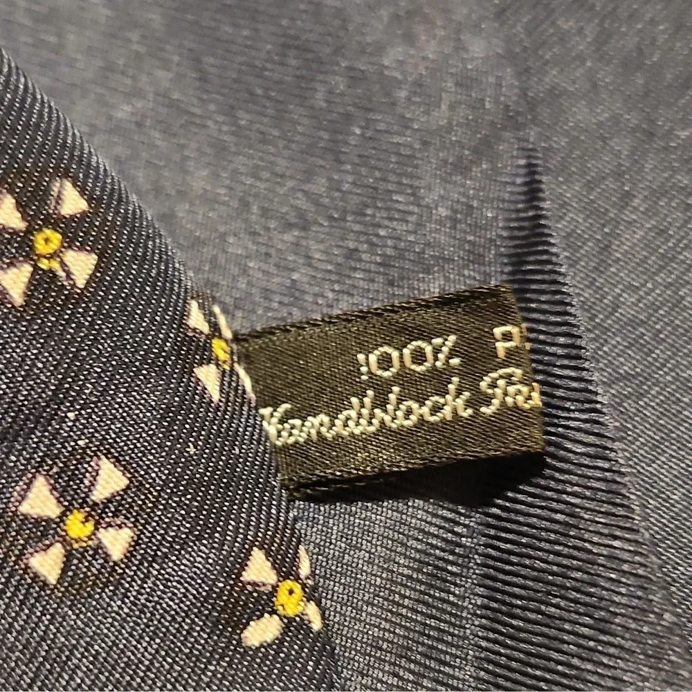 Men's Vintage Brooks Bros Hand Block Printed Silk Scarf Navy Gold 52x12 England